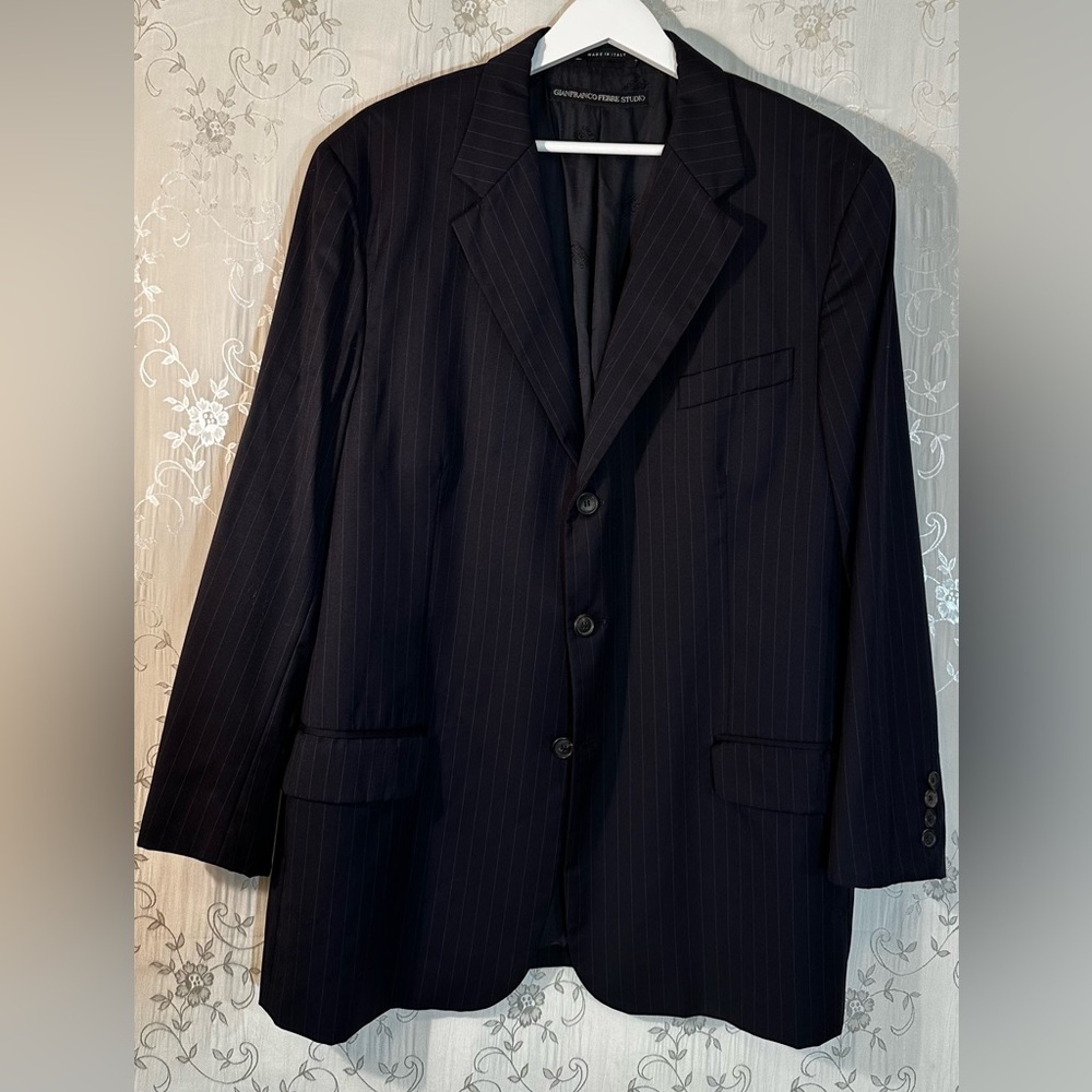 Gianfranco Ferre Studio Pinstripe Suit Jacket Blazer Made in Italy Wool Size 46 - Picture 6 of 9